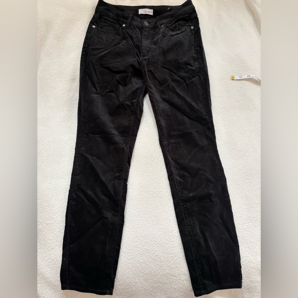 Loft Women's Velvet Curvy Skinny Pants Size 6/28 Black Holiday Party Office